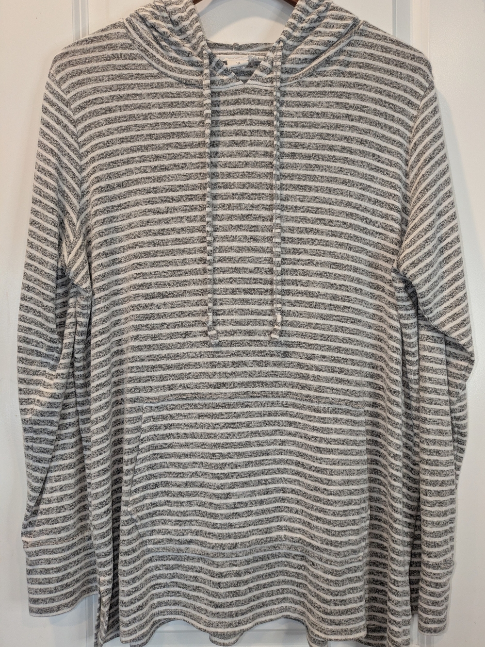 Workshop Republic Clothing Gray White Striped Hoodie Tunic Top  1X Soft Stretch